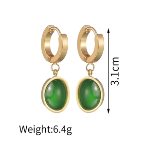 Boucles d'oreilles vintage émeraude en acier inoxydable doré, longueur de 3,1 cm