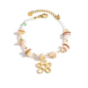 Bracciale di perline colorate in acciaio inossidabile con ciondolo a fiore dorato traforato