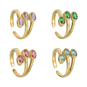 French vintage oval zircon adjustable rings in purple green pink and blue color