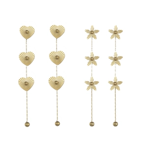 Boucles d'oreilles pendantes en acier inoxydable plaqué or 14K avec motifs cœur et fleurs