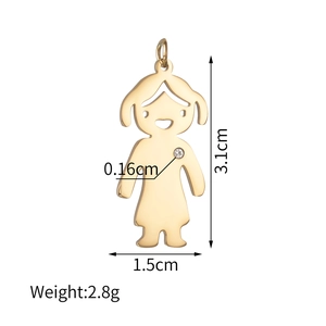 Polished gold boy girl pendant with small diamond inlay and detailed dimensions