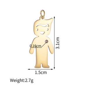 Polished gold boy pendant dimensions with height 3.1cm and width 1.5cm sizing details