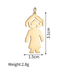 Golden girl pendant dimensions showing 3.1cm height and 1.5cm width in detail
