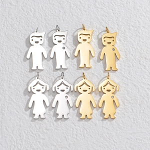 Stainless Steel Cartoon Boy Girl Pendants DIY Jewelry Making Gold Silver Plated Zirconia Person Charms For Necklace Gift