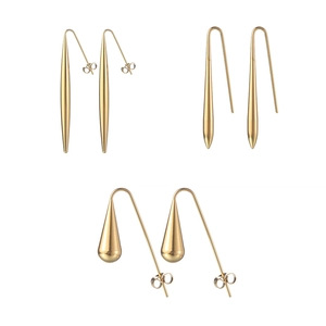 Trois paires de boucles d'oreilles goutte dorées élégantes en acier inoxydable poli pour femme