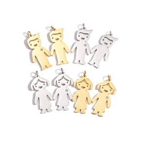 Titanium steel boy and girl pendants with cubic zirconia for DIY jewelry making
