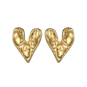 Boucles d'oreilles cœur martelé en acier inoxydable plaqué or 14 carats