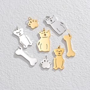 Minimalist gold and silver cartoon cat dog and bone shaped stainless steel pendants