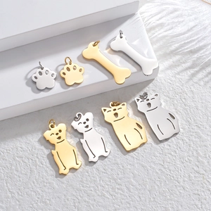 Cute Cartoon Cat Dog Bone Paw Print Charms Stainless Steel Hollow Design DIY Jewelry Making Pendant Accessories Polished