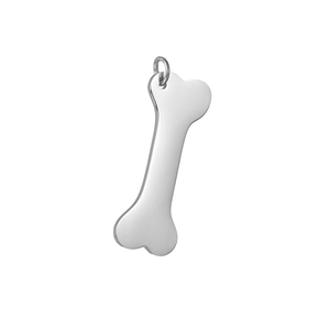 Polished silver stainless steel bone-shaped pendant with a metal ring for pet ID tag