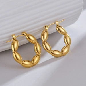 Créoles Minimalistes En Forme De Grain D'Ovale Pour Femmes Acier Inoxydable Géométrique Design De Niche Bijoux Tendance