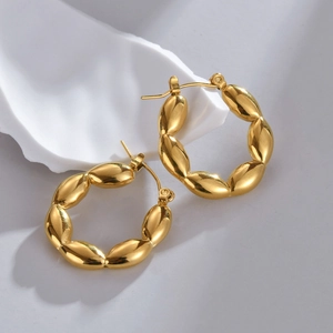 Boucles d'oreilles ovales dorées minimalistes en acier inoxydable poli pour femmes