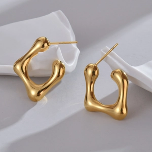 Boucles D'oreilles Puces Irrégulières Acier Inoxydable Plaqué Or 18K Design De Niche Métal Liquide Géométrique Bijoux Femmes