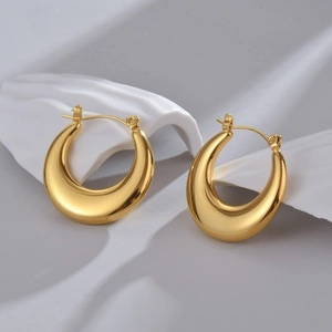 Créoles Épaisses Acier Inoxydable Plaqué Or 18 Carats Minimaliste Croissant De Lune Bijoux Polis Avec Tige En Or 18 Carats