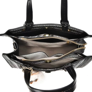 Striped large capacity handbag with tassels and interior multi-compartments for women