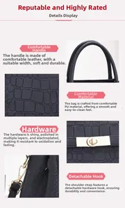 Détails du cuir PU motif crocodile, fermoirs en métal poli et crochets de bandoulière