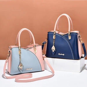 Women Fashion Contrast Color Handbag PU Leather Splicing Butterfly Charm Shoulder Crossbody Bag For Commuting