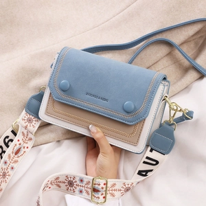 Sac Bandoulière Femme en Cuir PU de Couleur Contrastée Petit Sac Carré Moto Sac à Épaule Décontracté de Mode Avec Large Sangle