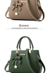 Detailed view of lychee pattern leather bags with bow knots and metal star charms