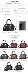 Detaillierte Parametertabelle für Krokodilmuster-Handtasche aus PU-Leder mit Maßen