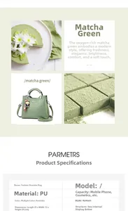 Details der matcha-grünen PU-Umhängetasche mit Webstruktur und Maßen 25x12x20cm