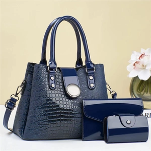 Crocodile Embossed Glossy PU Leather Tote Handbag Wallet And Card Holder Fashionable Large Capacity Shoulder Bag For Women