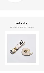 Detail of dual detachable bag straps with black white jacquard and beige faux leather