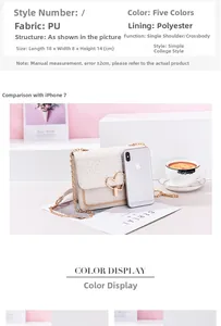 Confronto dimensioni borsa con strass e cellulare, misura 18 per 8 per 14 cm