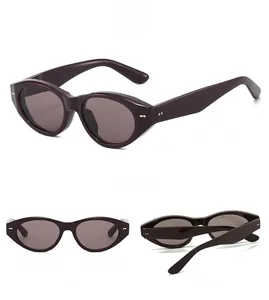 Deep purple cat-eye sunglasses with silver stud details and multi-angle view display