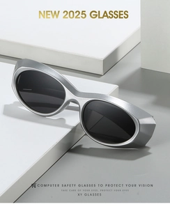 Macro detail of futuristic silver matte sports sunglasses with model C5 51025 on temple