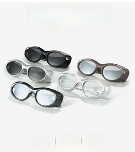 Five color options of futuristic wraparound sports sunglasses with wide side shield design