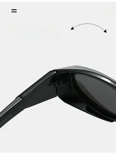 Close-up of the metal hinge and size specifications on these futuristic sports sunglasses