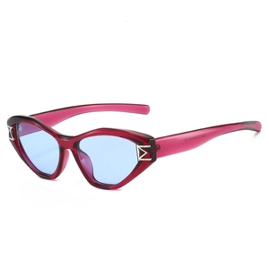 Outdoor fashion cat-eye sunglasses with translucent red frames and light blue lenses