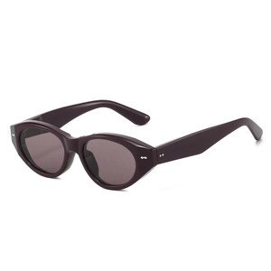 Deep purple oval frame sunglasses with metallic rivets and stylish cat-eye silhouette