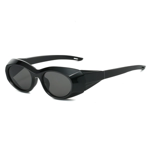 Futuristic wraparound sports sunglasses with black frame and dark grey polarized lenses