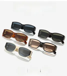 Detailed close-up of rectangular retro sunglasses in multiple colors with high-end texture