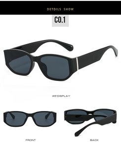Multi-angle views of black oversized rectangle sunglasses with silver temple detail