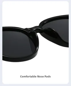 Macro shot of comfortable integrated nose pads on black vintage square sunglasses