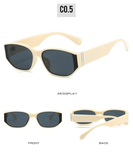 Multi-angle view of cream oversized rectangle sunglasses with dark grey lenses
