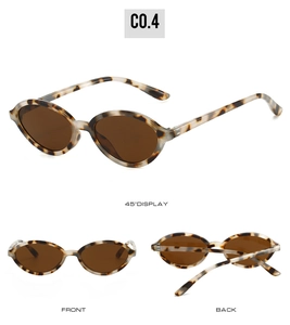 Three-angle view of vintage oval sunglasses in tortoiseshell frame with brown lenses
