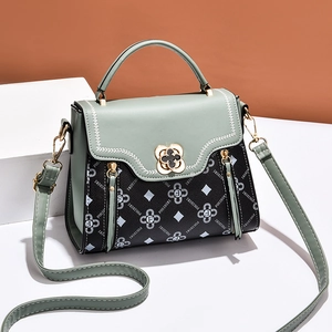 Vintage PU Leather Women Handbag Flower Clasp Letter Print Crossbody Bag Top Handle Square Tote Daily Fashion