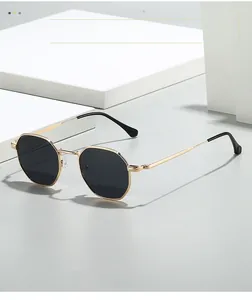 Close-up of polygonal metal polarized sunglasses with a focus on high-quality texture