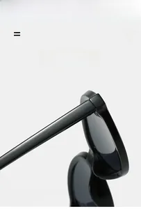 Detail view of smooth black hinge and super elastic lightweight temple for sunglasses