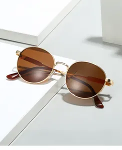 Lunettes de soleil polarisées ovales classiques en métal avec monture dorée ronde