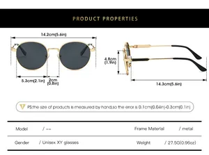 Guide des tailles détaillé pour lunettes de soleil ovales classiques en métal avec mesures