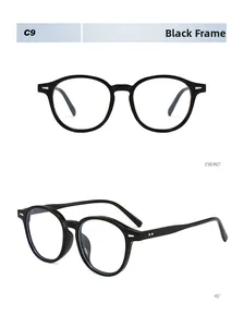 Detail view of model C9 vintage black frames with metallic double dot and arrow accents
