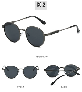 Lunettes de soleil ovales classiques en métal avec vues à 45 degrés, avant et arrière
