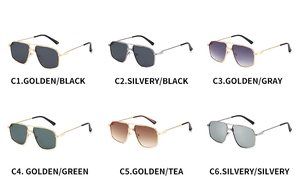 Detailed grid of aviator sunglasses with metal frames in gold and silver finishes