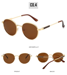 Vues détaillées de lunettes de soleil ovales en métal doré avec verres polarisés