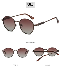 Vues multi-angles de lunettes de soleil ovales avec monture en métal café et verres dégradés